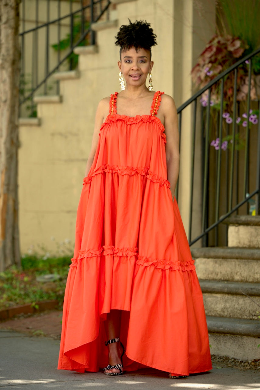 Pink tiered maxi shops dress