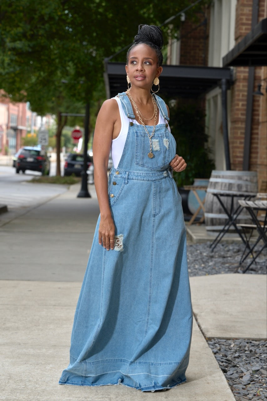 Denim Overall Maxi Dress pinkskyboutique