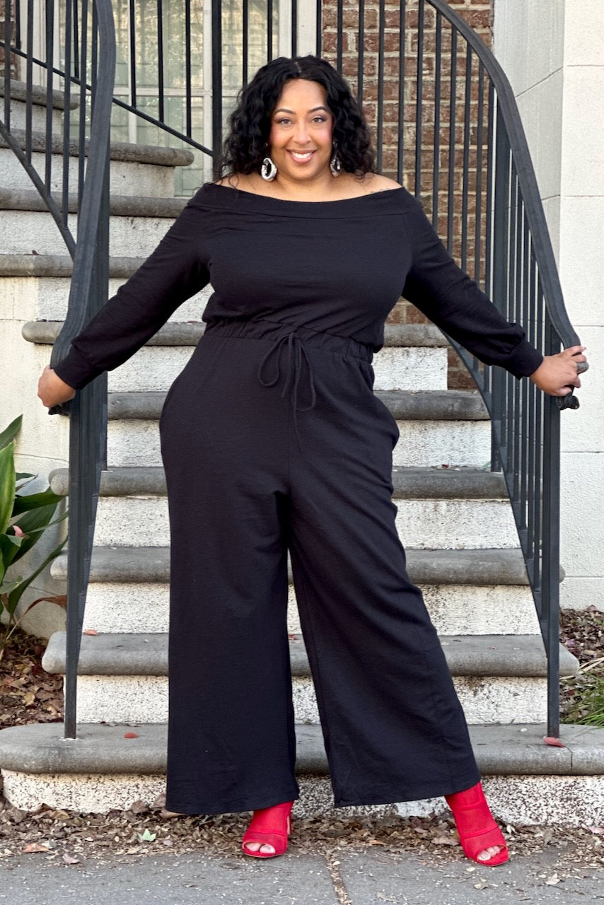 Black off shoulder jumpsuit plus size on sale