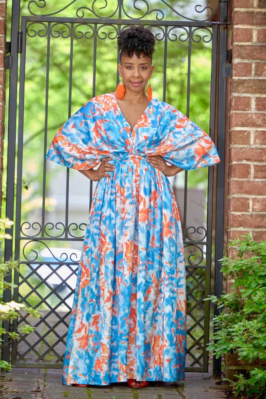 Fire & Ice Deep V Kimono Maxi Dress ...