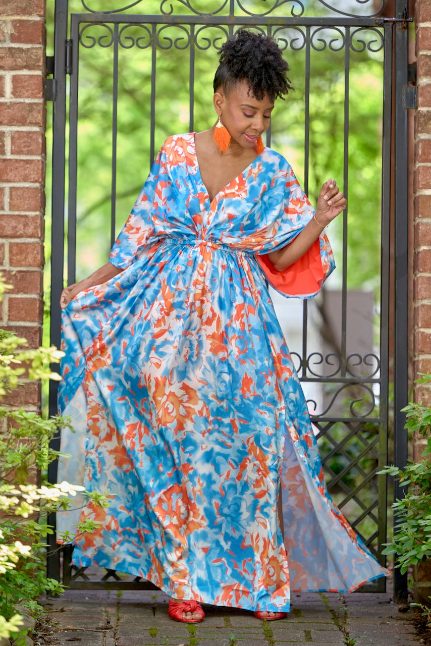 Fire Ice Deep V Kimono Maxi Dress FINAL SALE pinkskyboutique