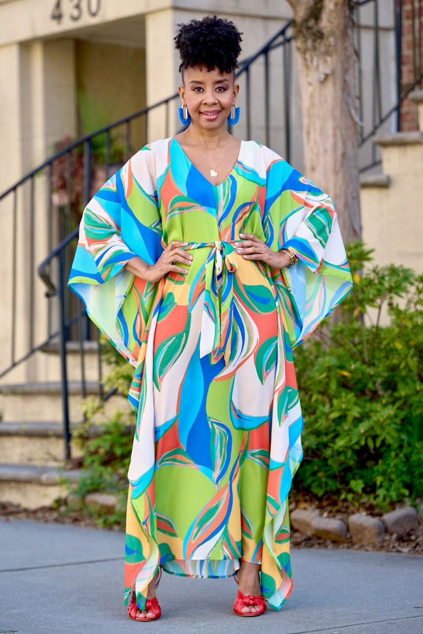 Floral Belted Kaftan Dress FINAL SALE pinkskyboutique